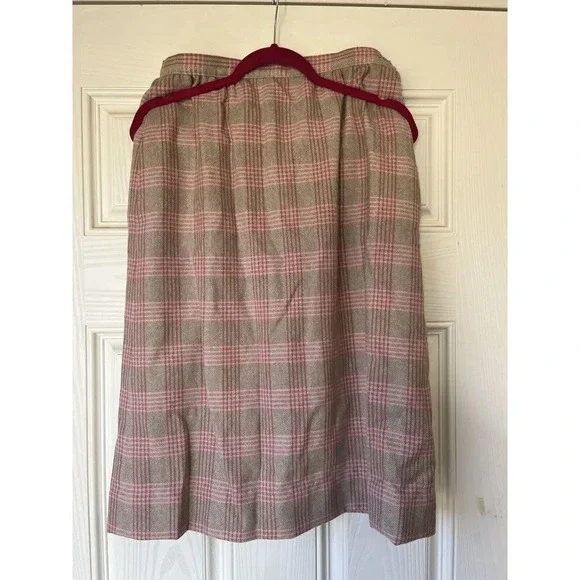 VTG Pendleton Skirt Vintage Sz 12 Wool Plaid Pencil Beige Pink Lined Zip Side - Picture 2 of 4